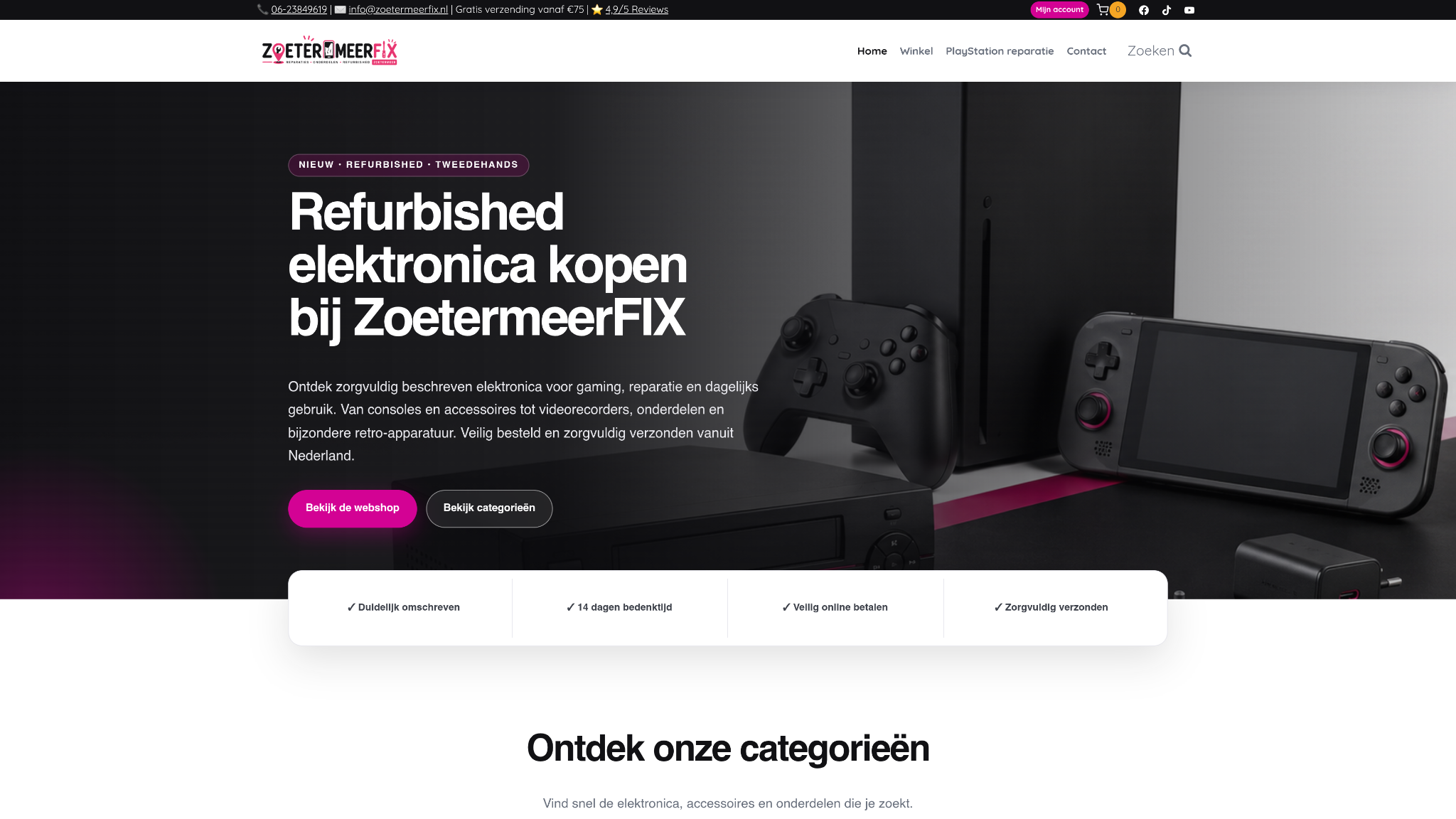 Homepage van de ZoetermeerFIX webshop voor refurbished elektronica