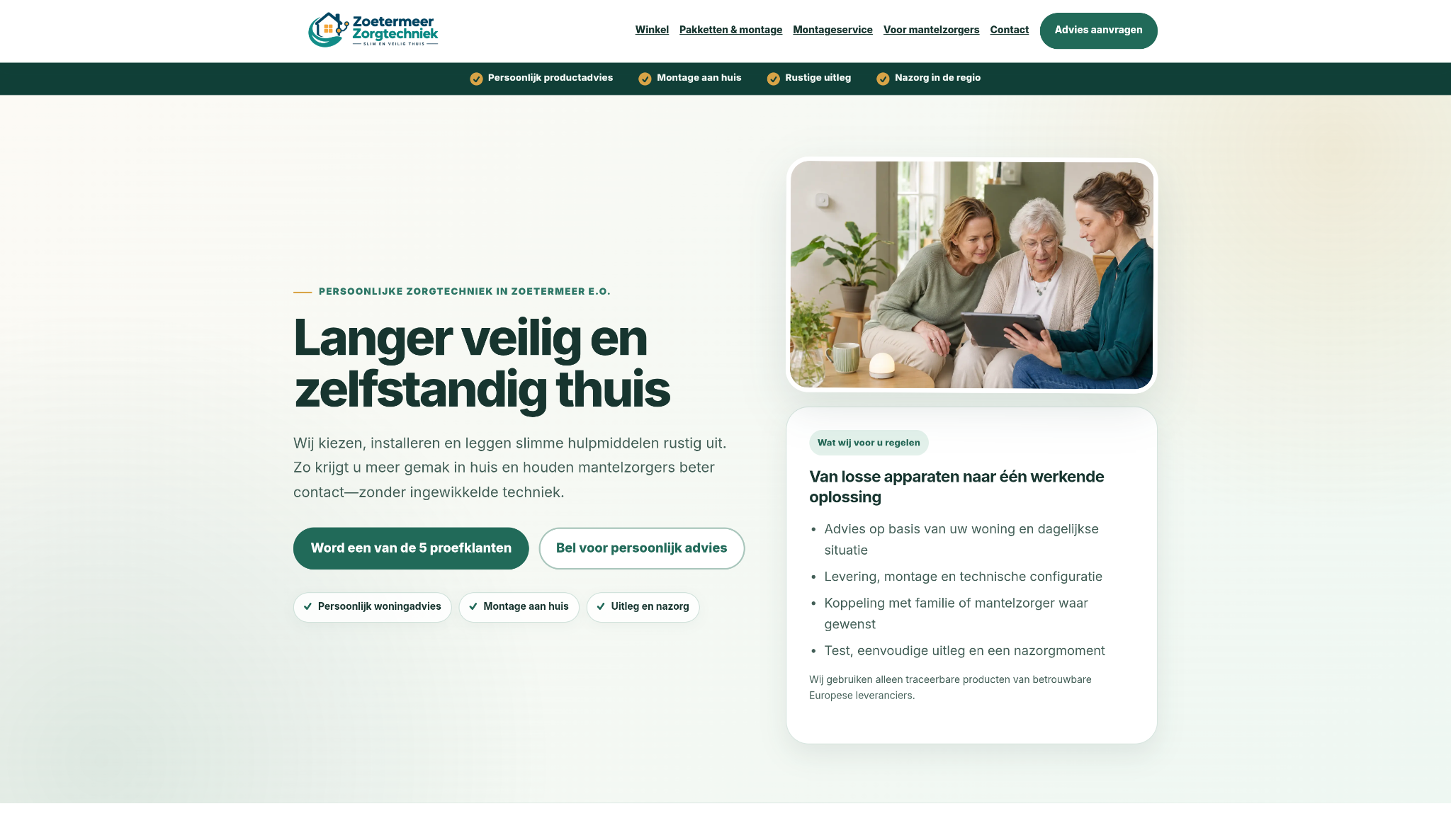 Homepage van ZoetermeerZorg voor zorgtechniek en montage aan huis